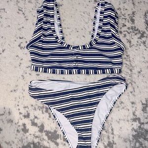 Womens Kendall & Kylie navy and white striped swimsuit set womens size XS
